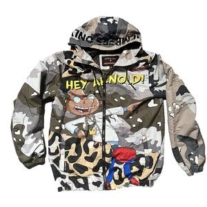 MEMBERS ONLY X Nickelodeon “Hey Arnold” large Camo Hooded Jacket Windbreaker Zip